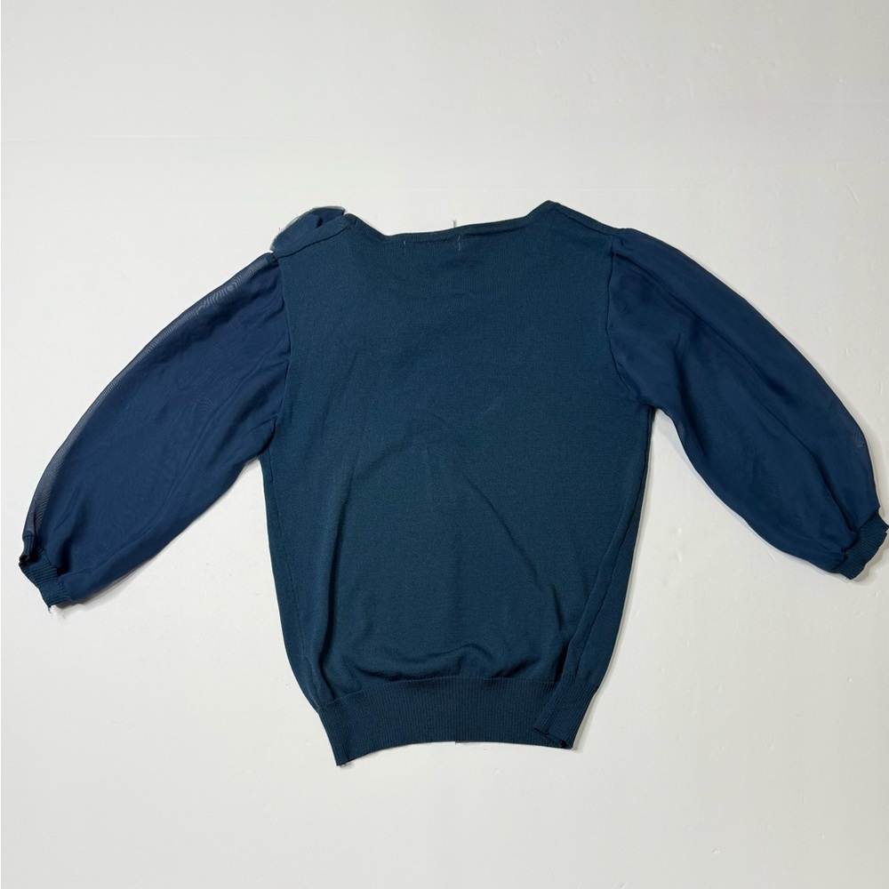 Vintage Leib Olmai Blue Studded Crew Neck Sweater with Bow Size Small - Picture 2 of 7
